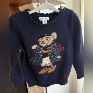 Ralph Lauren Infant Girl's 24M Cotton Knit Bear Sweater Navy Blue NWT